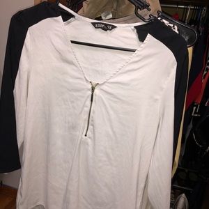 White with black striped blouse, great for work